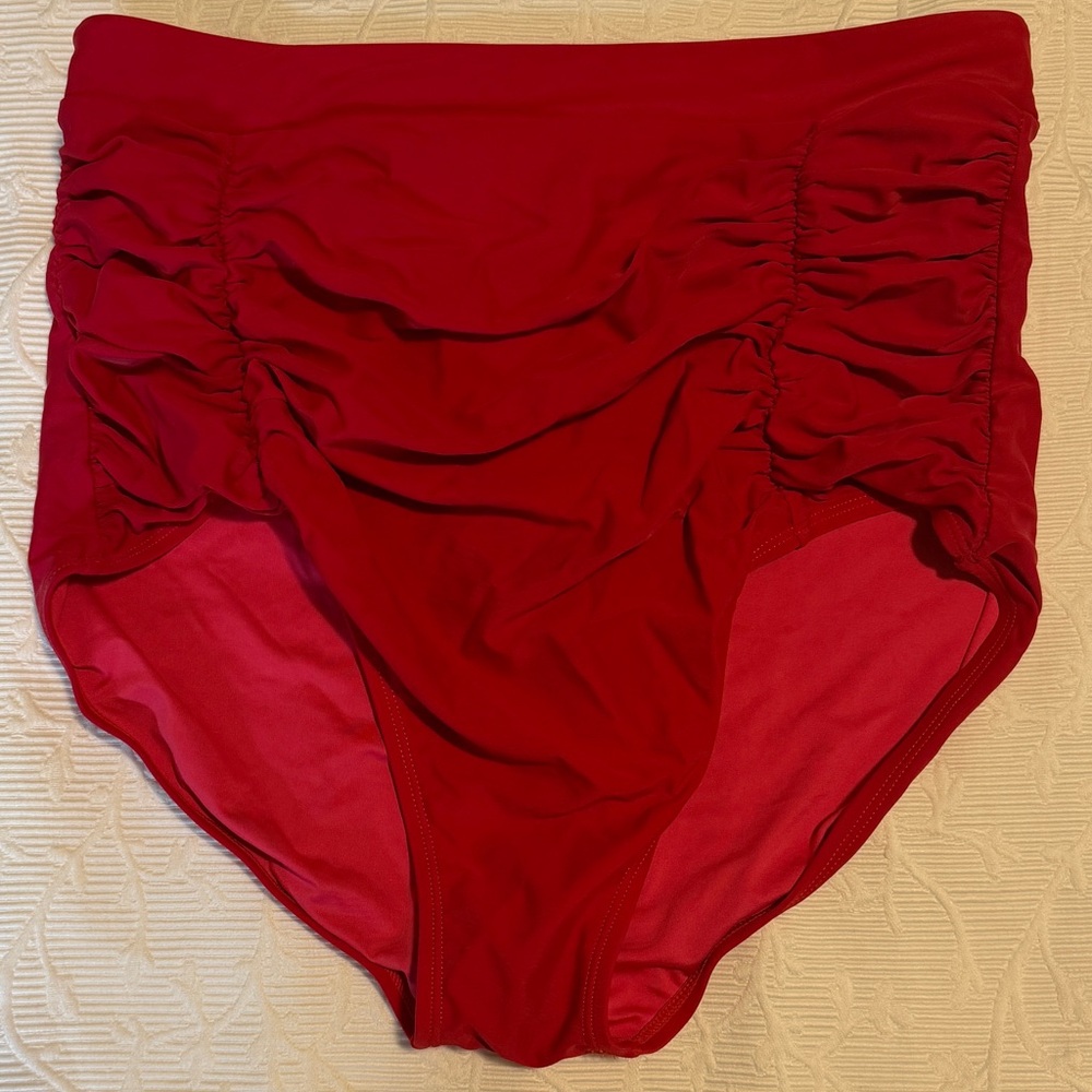 High-Waisted Red Swim Bottoms